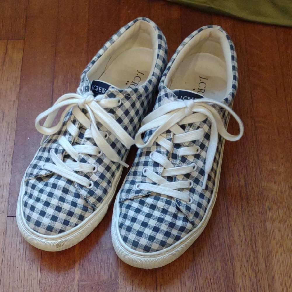 J. Crew Navy and White Checkered Sneakers